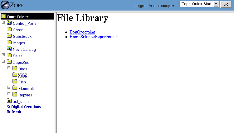 File library contents page.