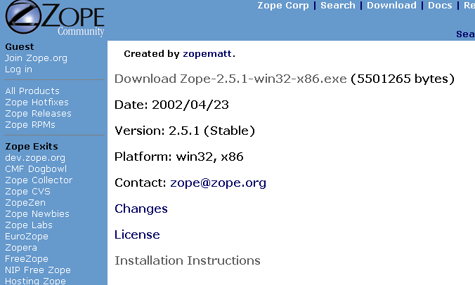 Current stable Windows Zope Release
