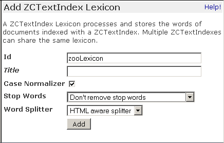 ZCTextIndex Lexicon add form