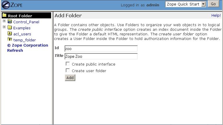 Folder add form.